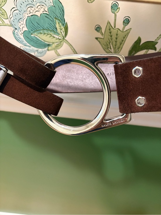 Ralph Lauren Brown Suede Leather Double Buckle O Ring Belt 